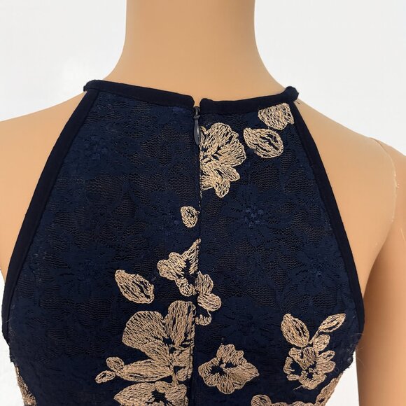 Xscape Navy Floral Halter Fit & Flare Lined Cocktail Dress - Size 10 - Picture 3 of 3